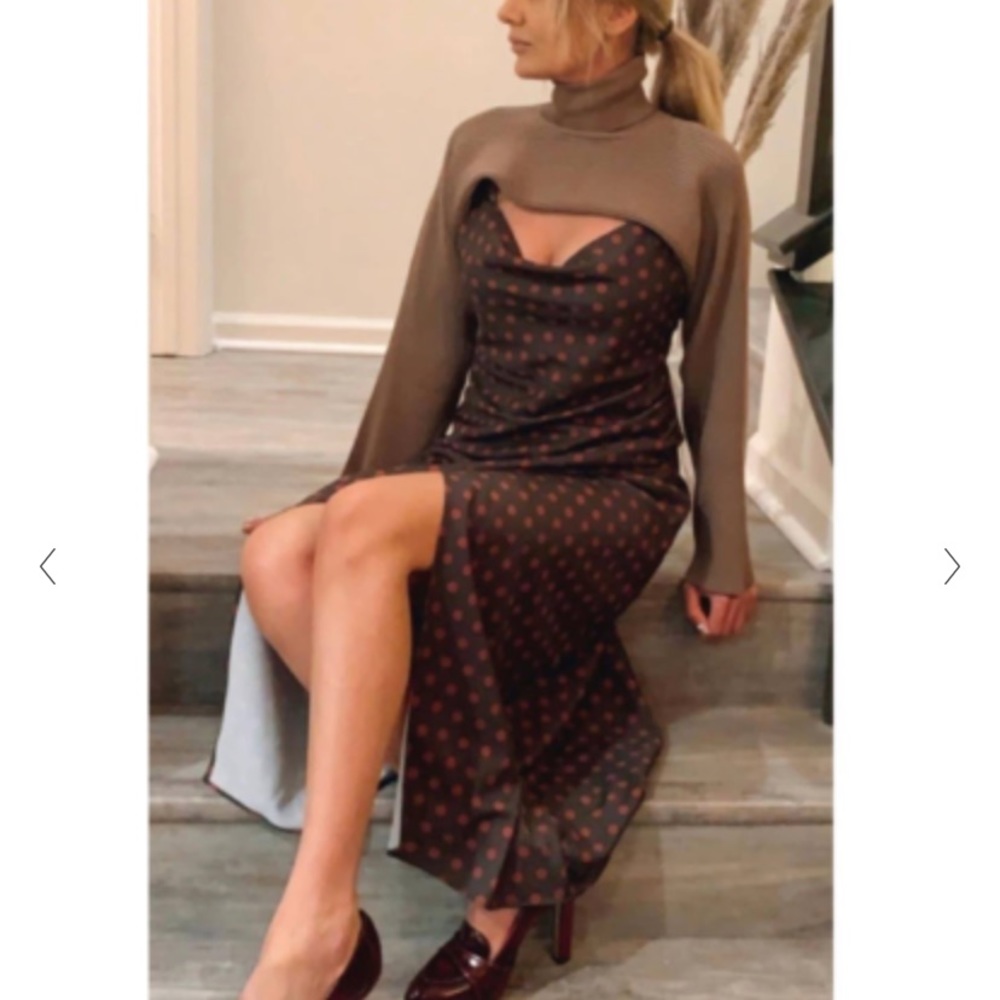 Zara Khaki Polka Dot Slip Dress